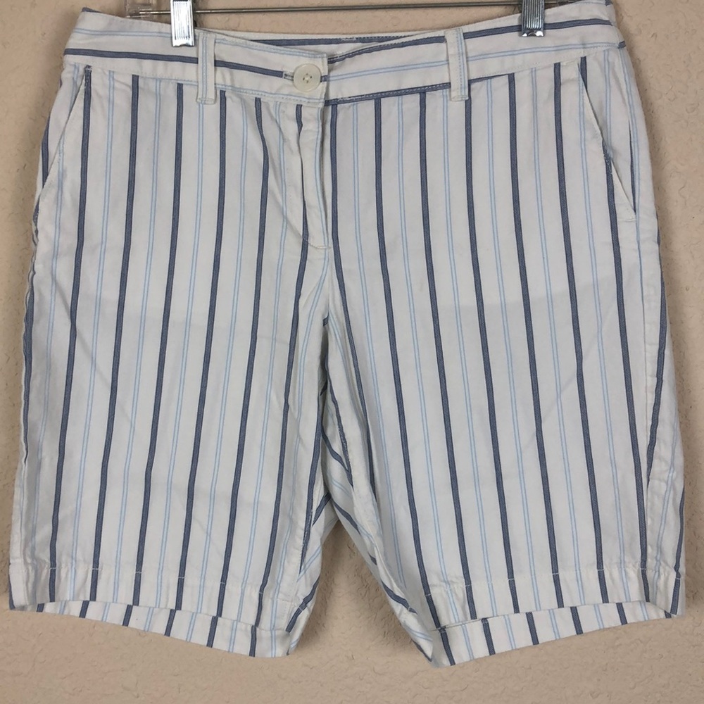 Loft white with blue striped shorts